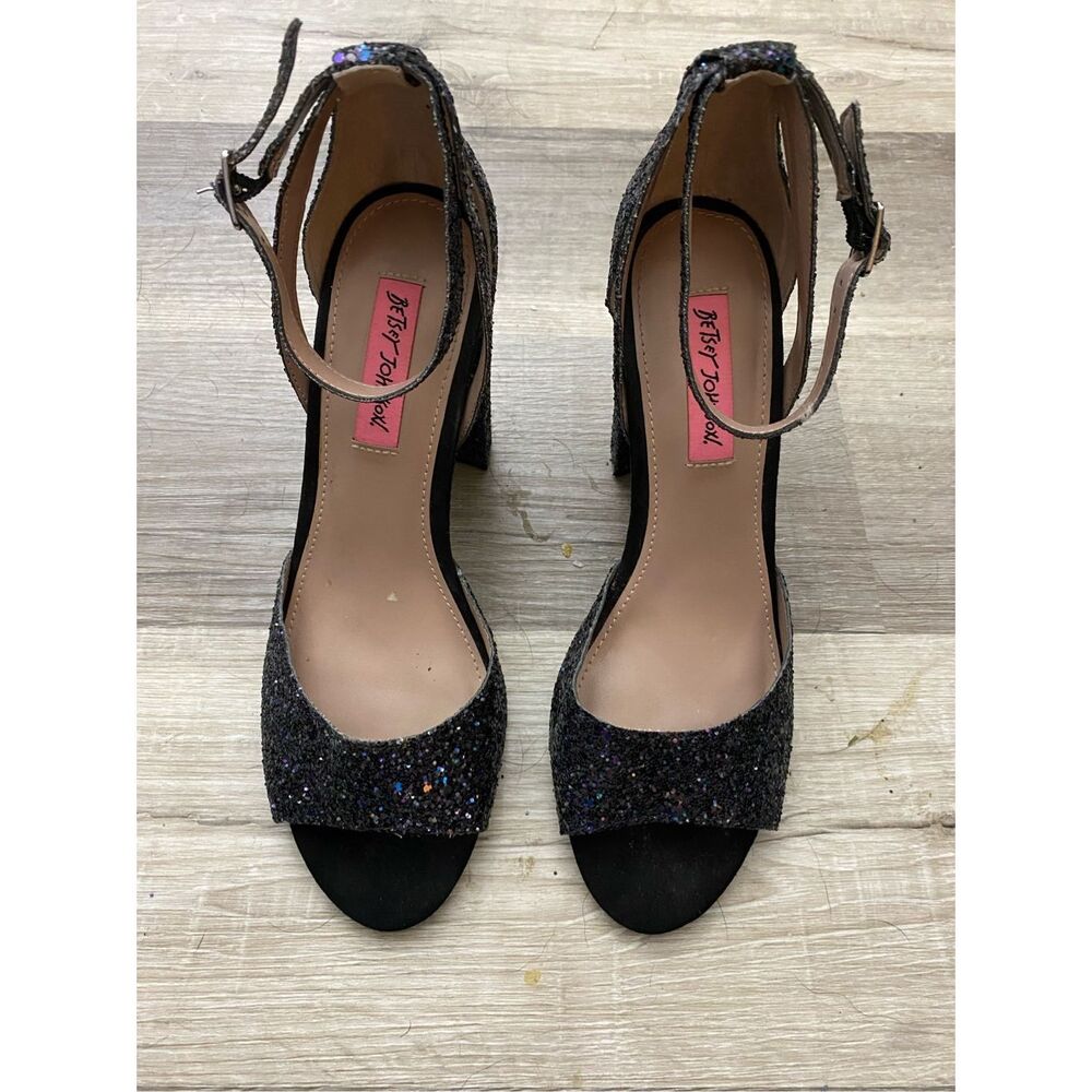 Betsey Johnson Glissten Black Blue Sparkle Peeptoe Heel Shoe, Sz 8.5, MSRP $109 - Picture 5 of 10